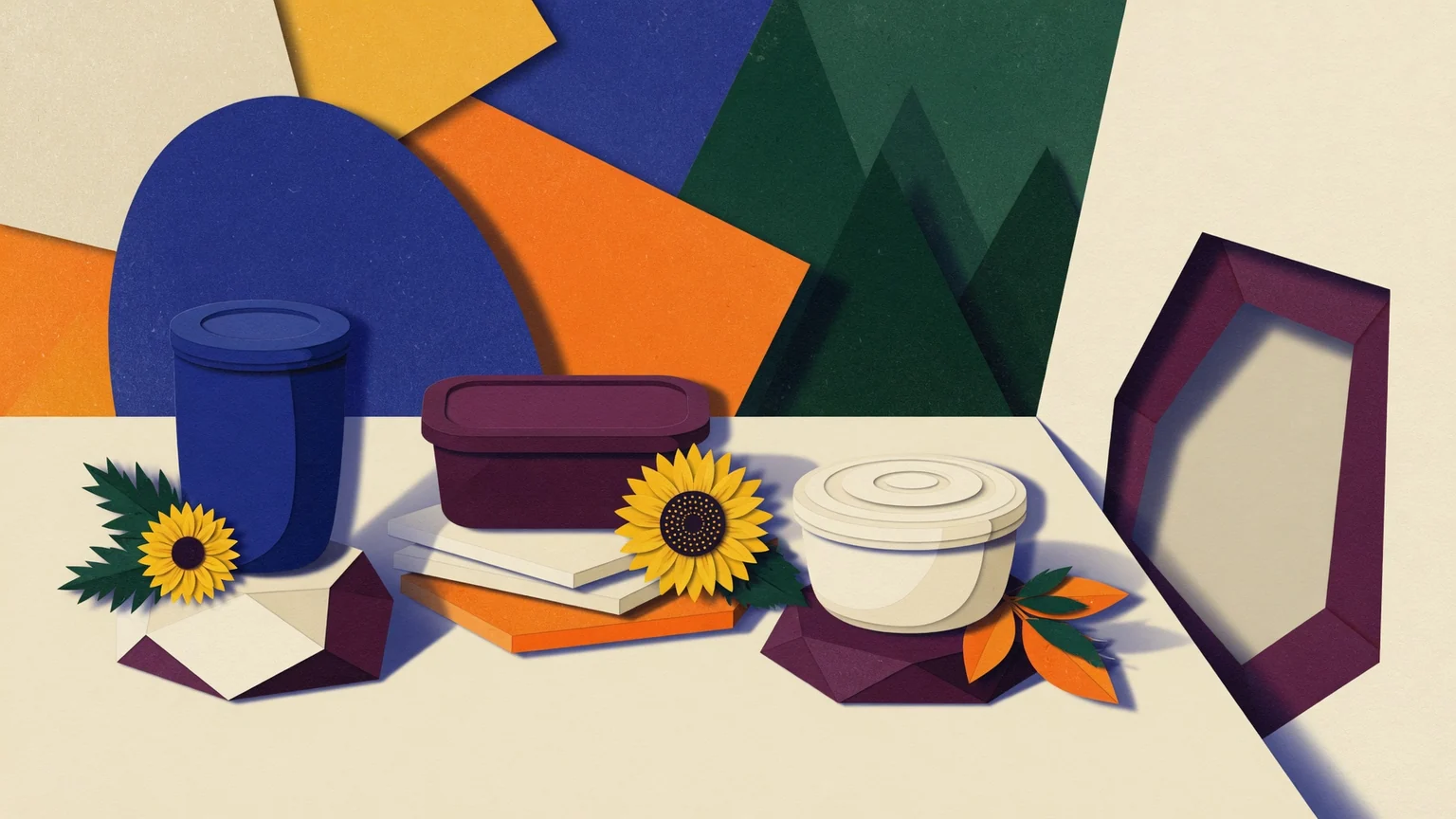 Illustrated containers prepared for a careful handoff